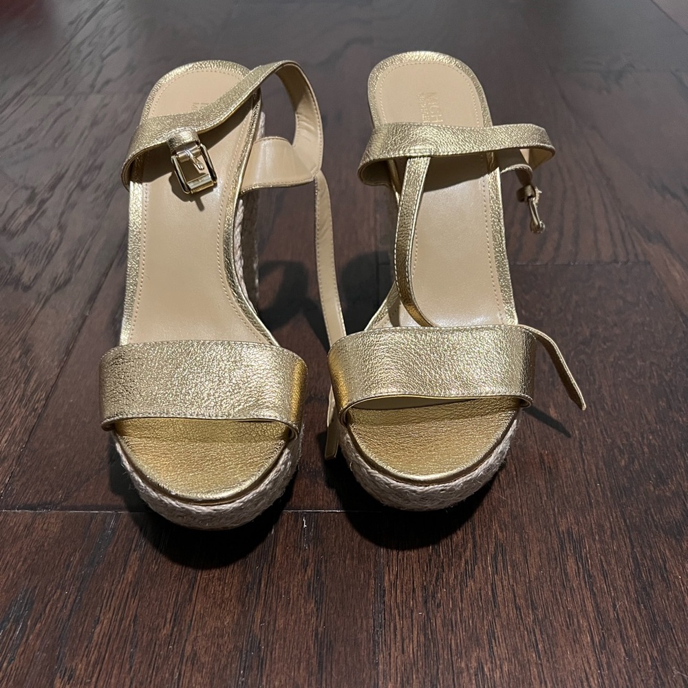 Michael Kors Jill Espadrille Wedge Sandals • Gold • Size 7